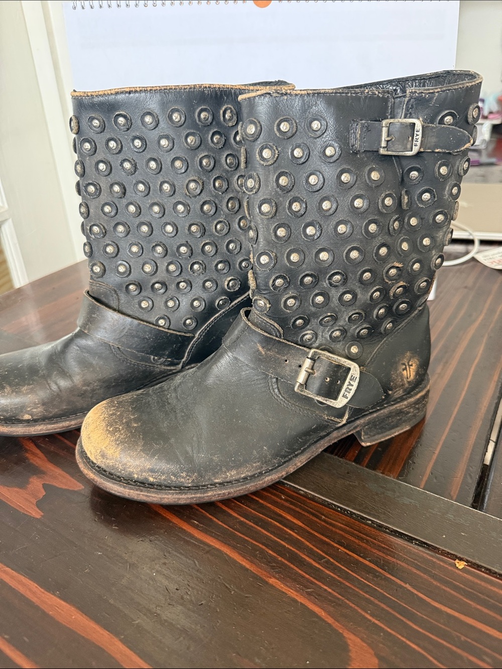 Frye Black Studded Leather Mid-Calf Boots - Picture 2 of 5